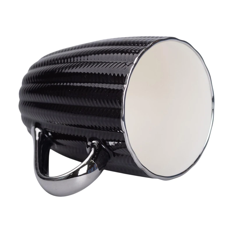 Чашка порцелянова 400 (мл) із сріблястим обідком та ручкою для чаю Чорна RX-N231315B