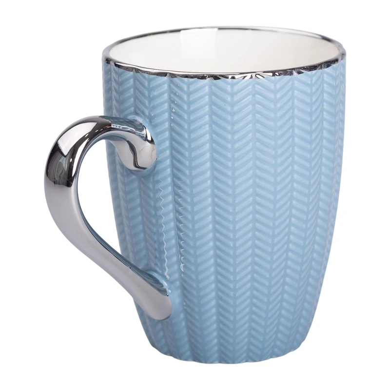 Чашка порцелянова 400 (мл) зі сріблястим обідком і ручкою Блакитна RX-N231315BL