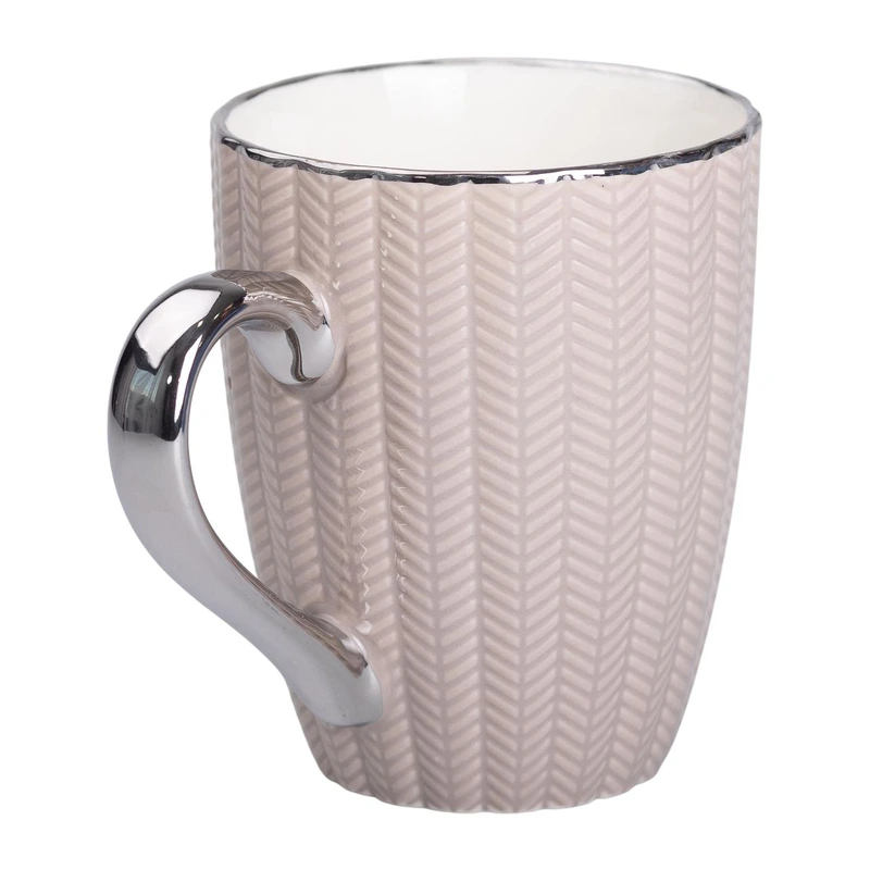 Чашка порцелянова 400 (мл) з сріблястим обідком та ручкою для чаю, кави Кремова RX-N231315CO