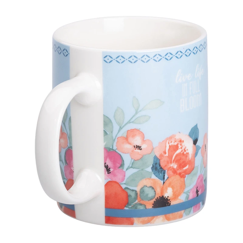 Кружка порцелянова з квітковим принтом 400 (мл) для чаю та кави Блакитна RX-N240139BL