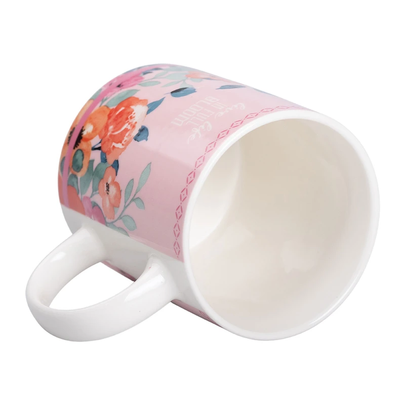 Кружка порцелянова з квітковим принтом 400 (мл) для чаю та кави Рожева RX-N240139P
