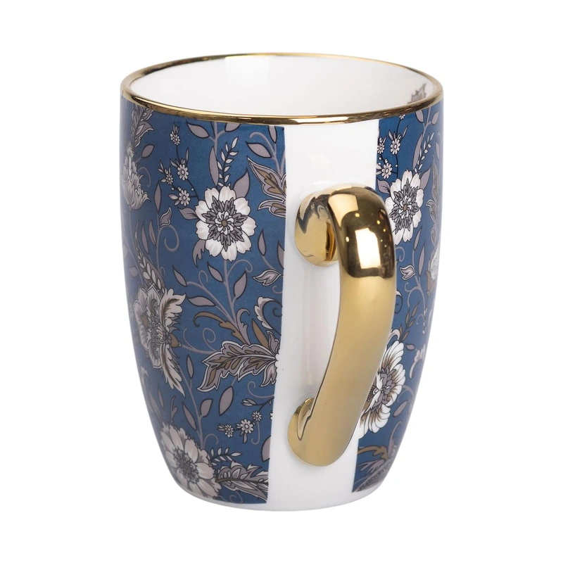 порцелянова чашка 400 мл із золотим обідком і золотою ручкою Синя RX-N240665BL