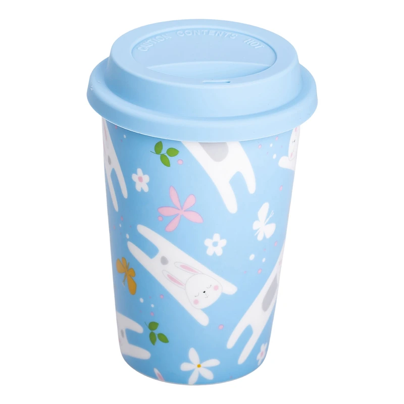 порцелянаовий стакан із силіконовою кришкою та отвором для трубочки 420 мл Блакитний RX-N240546BL