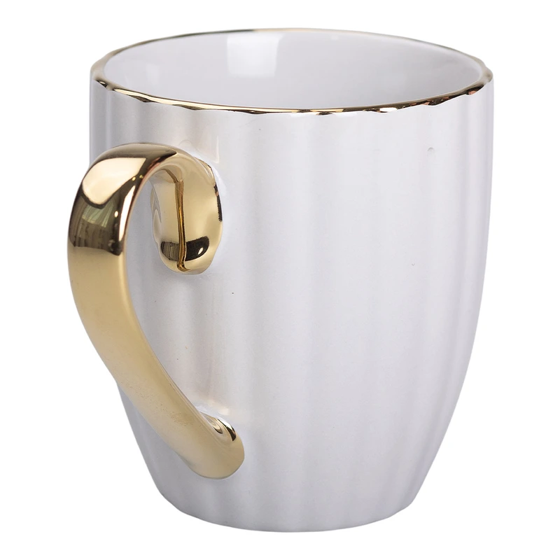 Чашка порцелянова із золотим обідком і золотою ручкою 420 (мл) кружка Сіра RX-N240629G