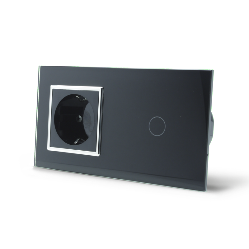 Сенсорний вимикач 1 сенсор 1 розетка Livolo чорний хром скло (VL-C701/C7C1EU-12C)