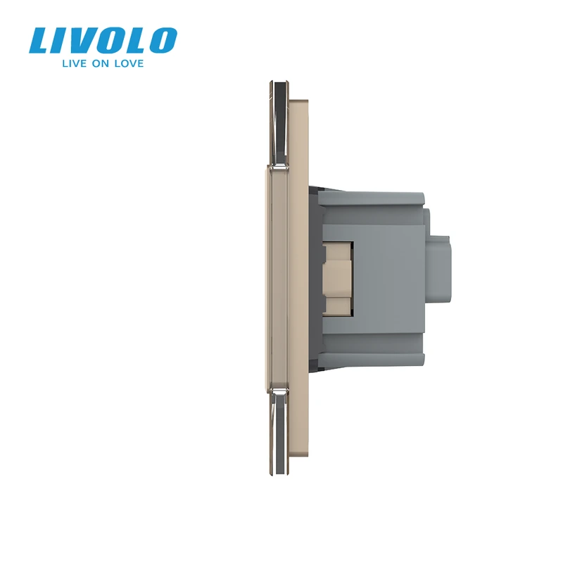 Сенсорний прохідний/перехресний вимикач 1 сенсор 1 розетка LIVOLO золото матове скло