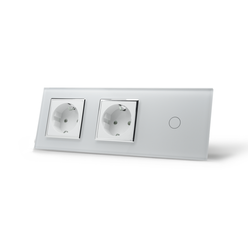 Сенсорний вимикач 1 сенсор 2 розетки Livolo білий хром скло (VL-C701/C7C2EU-11C)