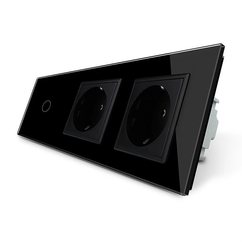 Безконтактний вимикач 1 сенсор 2 розетки Livolo чорний скло (VL-C701/C7C2EU-PRO-12)