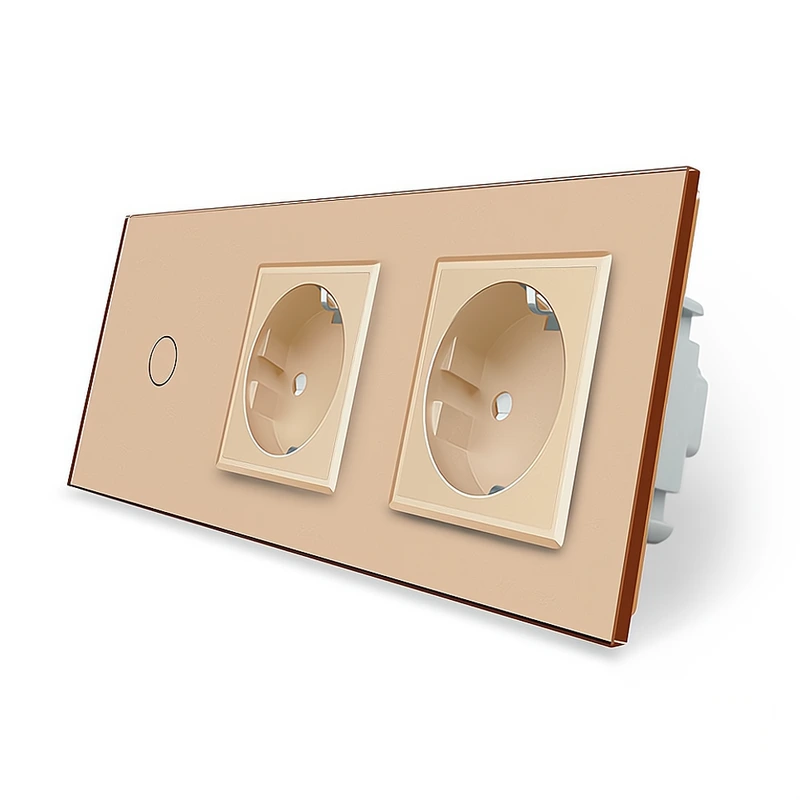 Безконтактний вимикач 1 сенсор 2 розетки Livolo золото скло (VL-C701/C7C2EU-PRO-13)