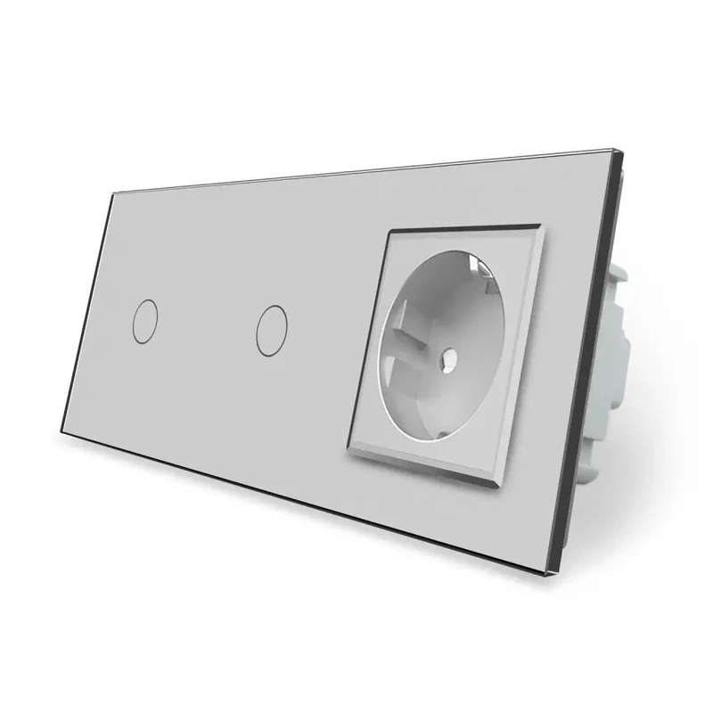 Безконтактний вимикач 2 сенсора (1-1) 1 розетка Livolo сірий скло (VL-C701/C701/C7C1EU-PRO15)