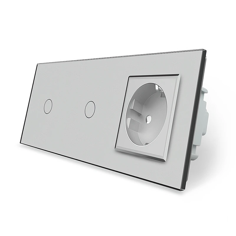 Сенсорний прохідний/перехресний вимикач 2 сенсора (1-1) 1 розетка Livolo сірий скло (VL-C701S/C701S/C7C1EU-15)