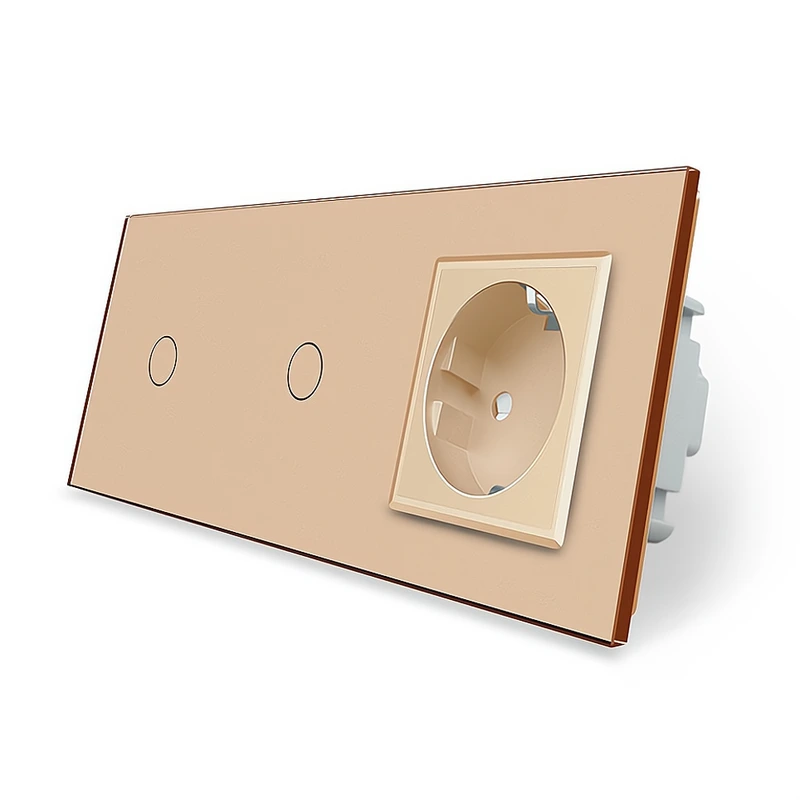 Розумний сенсорний прохідний/перехресний вимикач 2 сенсора (1-1) 1 розетка Livolo золотий скло (VL-C701SZ/C701SZ/C7C1EU-13)