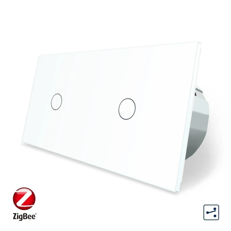 Розумний сенсорний прохідний/перехресний вимикач 2 сенсора (1-1) Livolo білий скло (VL-C701SZ/C701SZ-11)