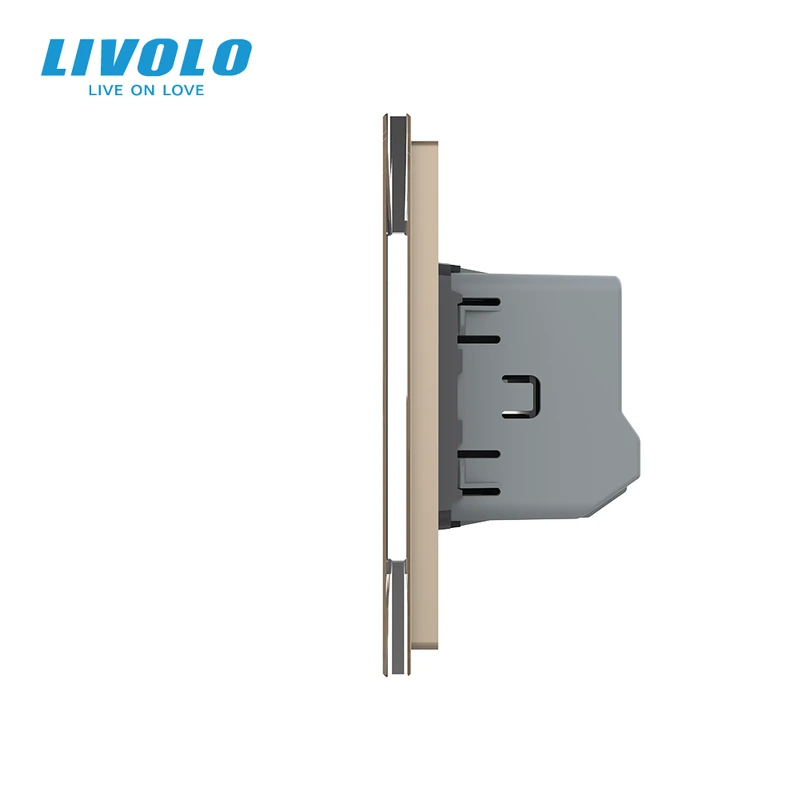 Сенсорний прохідний/перехресний вимикач 2 сенсора (1-1) LIVOLO золото матове скло