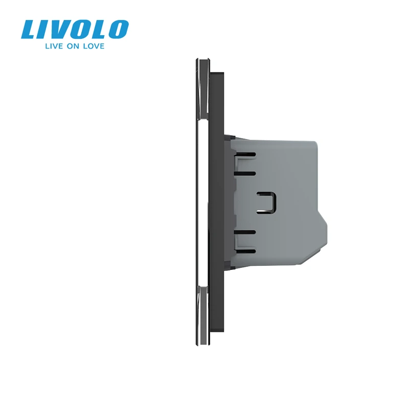 Сенсорний прохідний/перехресний вимикач 2 сенсора (1-1) LIVOLO чорний матове скло