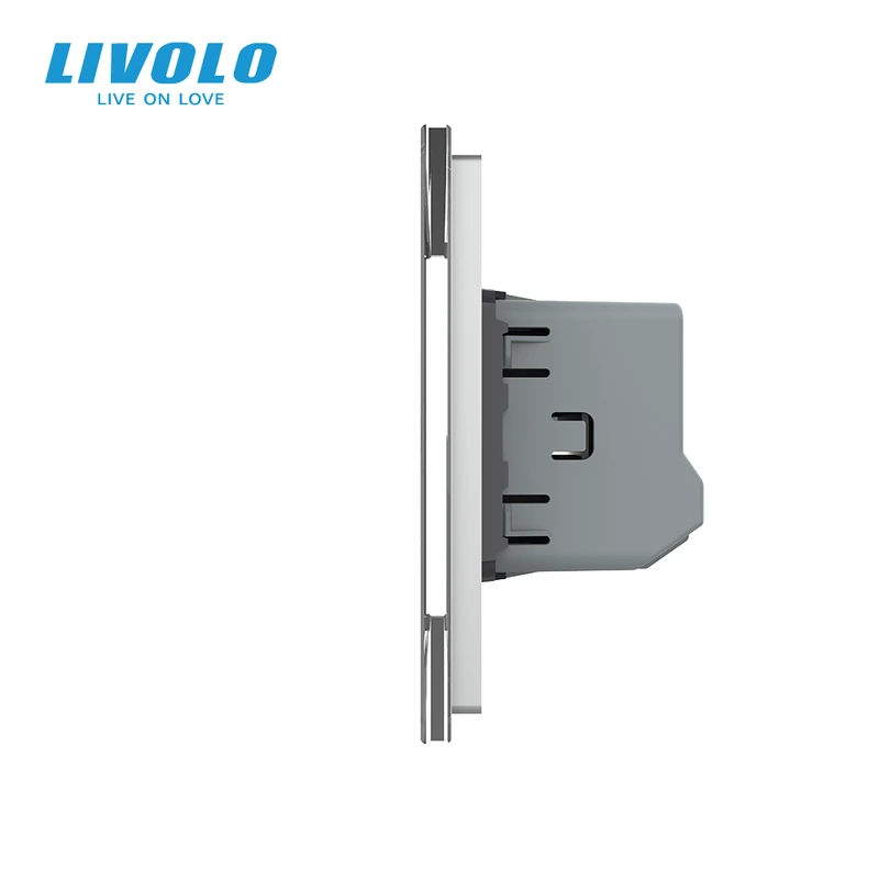 Сенсорний прохідний/перехресний вимикач 2 сенсора (1-1) LIVOLO сірий матове скло