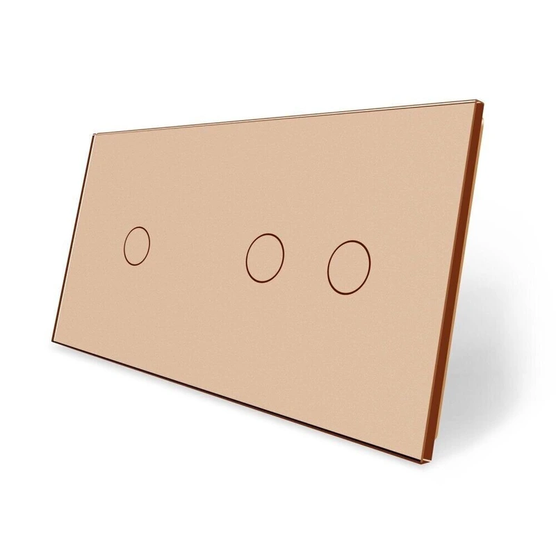 Рамка 2-постова для 1-сенсорного та 2-сенсорного вимикачів (1-2) LIVOLO, загартоване скло, золота, 151×80 мм (VL-P701/02-4A)