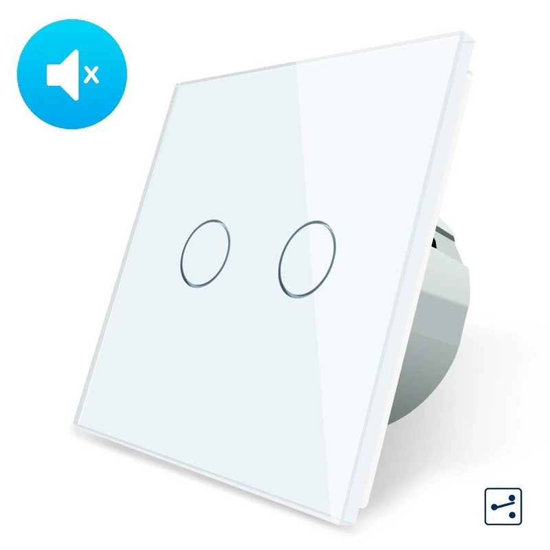 Безшумний сенсорний прохідний/перехресний вимикач 2 сенсора Livolo білий скло (VL-C702SQ-11)
