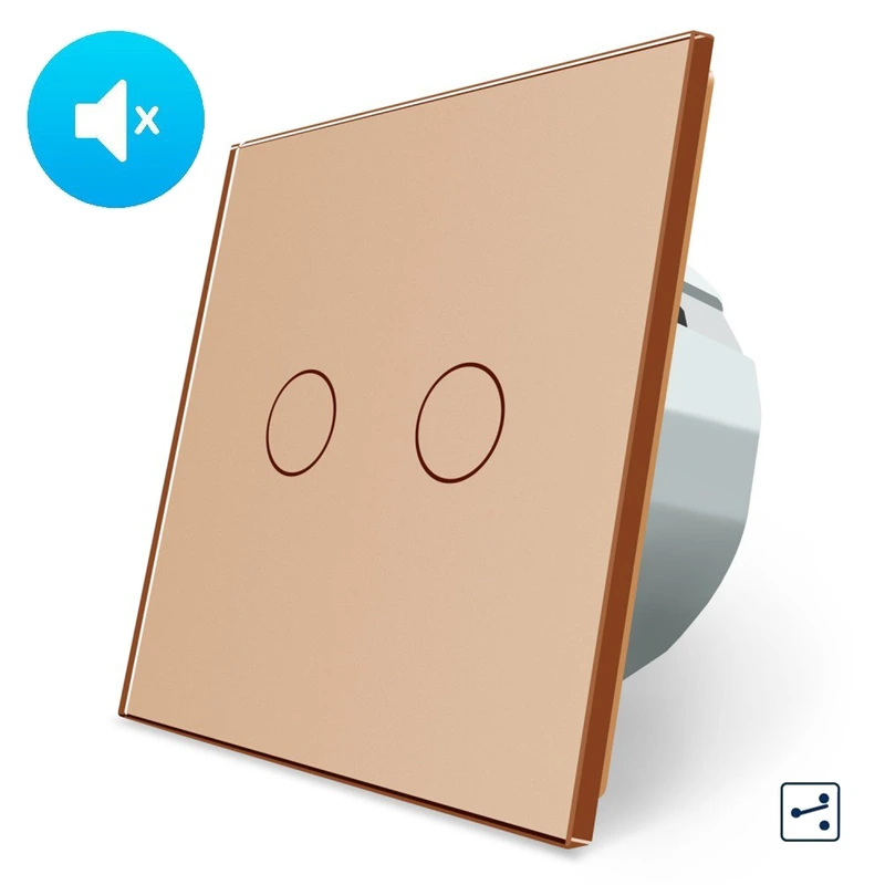 Безшумний сенсорний прохідний/перехресний вимикач 2 сенсора Livolo золотий скло (VL-C702SQ-15)