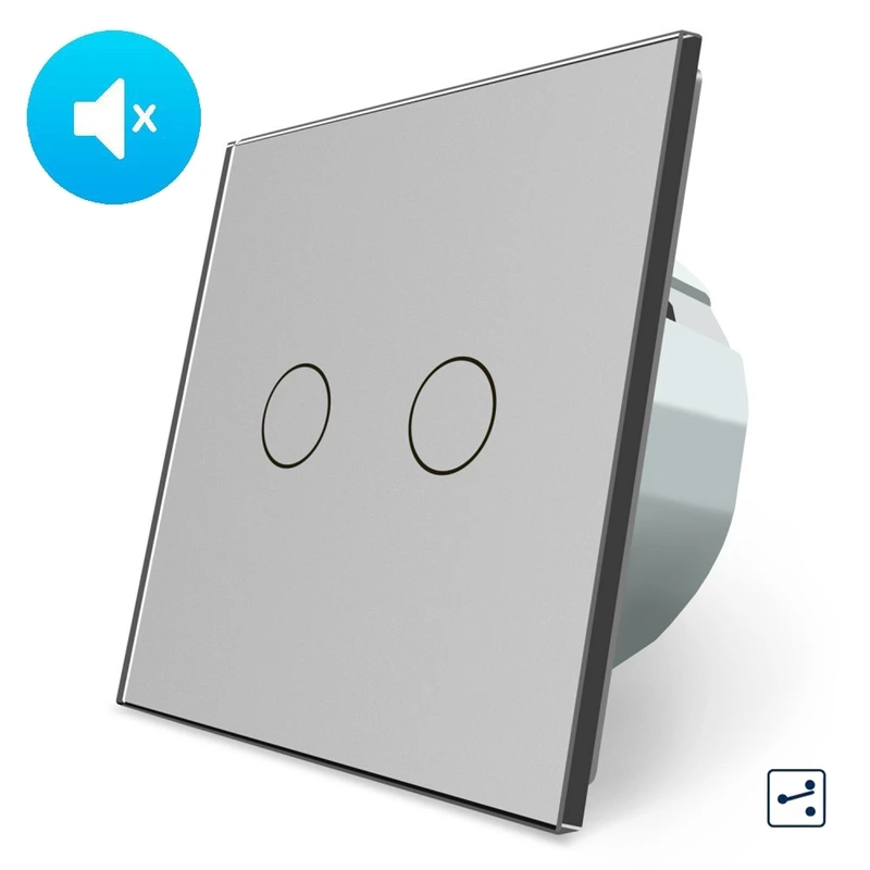 Безшумний сенсорний прохідний/перехресний вимикач 2 сенсори Livolo сірий скло (VL-C702SQ-15)
