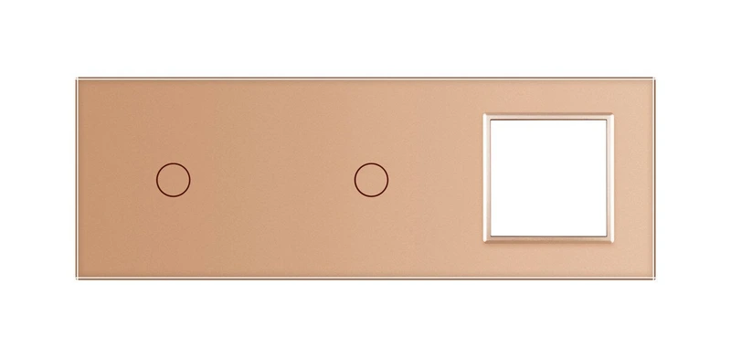 Рамка 3-постова для двох 1-сенсорних вимикачів і розетки (1-1-0) LIVOLO, загартоване скло, золота, 223×80 мм (VL-P701/01/E-6A)