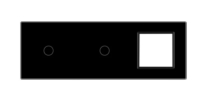 Рамка 3-постова для двох 1-сенсорних вимикачів і розетки (1-1-0) LIVOLO, загартоване скло, чорна, 223×80 мм (VL-P701/01/E-6B)