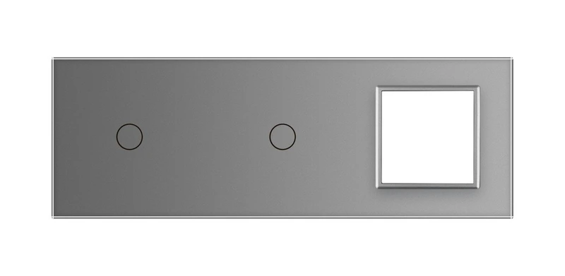 Рамка 3-постова для двох 1-сенсорних вимикачів і розетки (1-1-0) LIVOLO, загартоване скло, сіра, 223×80 мм (VL-P701/01/E-6I)