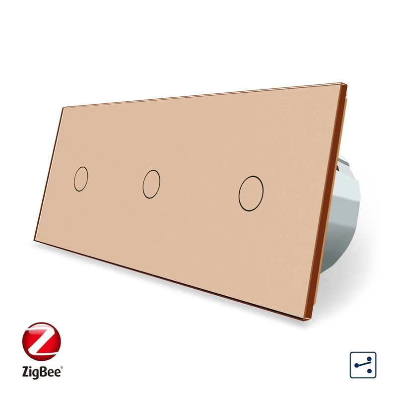 Розумний сенсорний прохідний/перехресний вимикач 3 сенсори (1-1-1) Livolo золотий скло (VL-C703SZ-13)