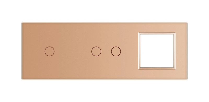 Рамка 3-постова для 1-сенсорного та 2-сенсорного вимикачів і розетки (1-2-0) LIVOLO, загартоване скло, золота, 223×80 мм (VL-P701/02/E-6A)