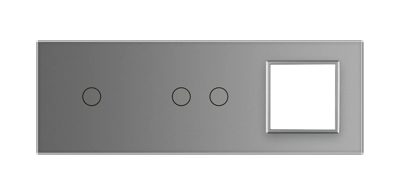 Рамка 3-постова для 1-сенсорного та 2-сенсорного вимикачів і розетки (1-2-0) LIVOLO, загартоване скло, сіра, 223×80 мм (VL-P701/02/E-6I)