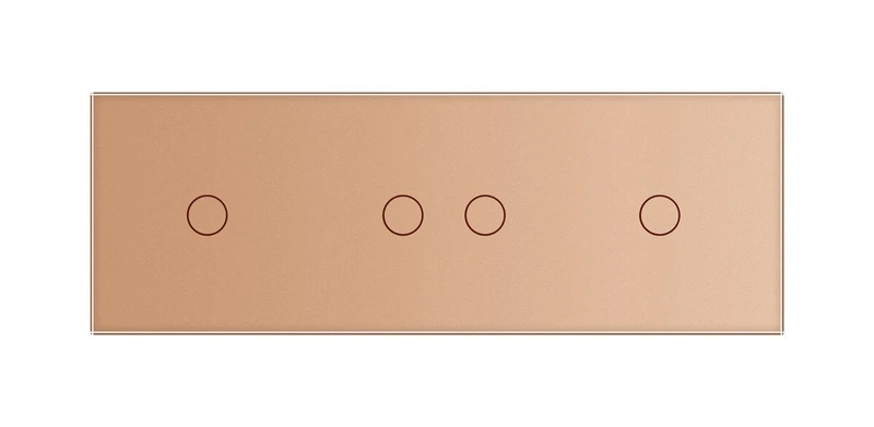 Рамка 3-постова для двох 1-сенсорних та одного 2-сенсорного вимикачів (1-2-1) LIVOLO, загартоване скло, золота, 223×80 мм (VL-P701/02/01-6A)