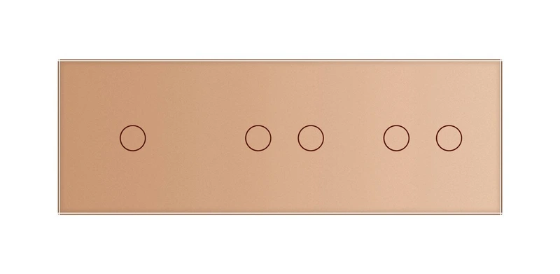 Рамка 3-постова для 1-сенсорного та двох 2-сенсорних вимикачів (1-2-2) LIVOLO, загартоване скло, золота, 223×80 мм(VL-P701/02/02-6A)