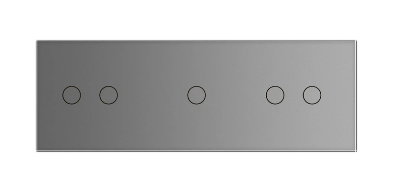 Рамка 3-постова для 1-сенсорного та двох 2-сенсорних вимикачів (2-1-2) LIVOLO, загартоване скло, сіра, 223×80 мм (VL-P702/01/02-6I)