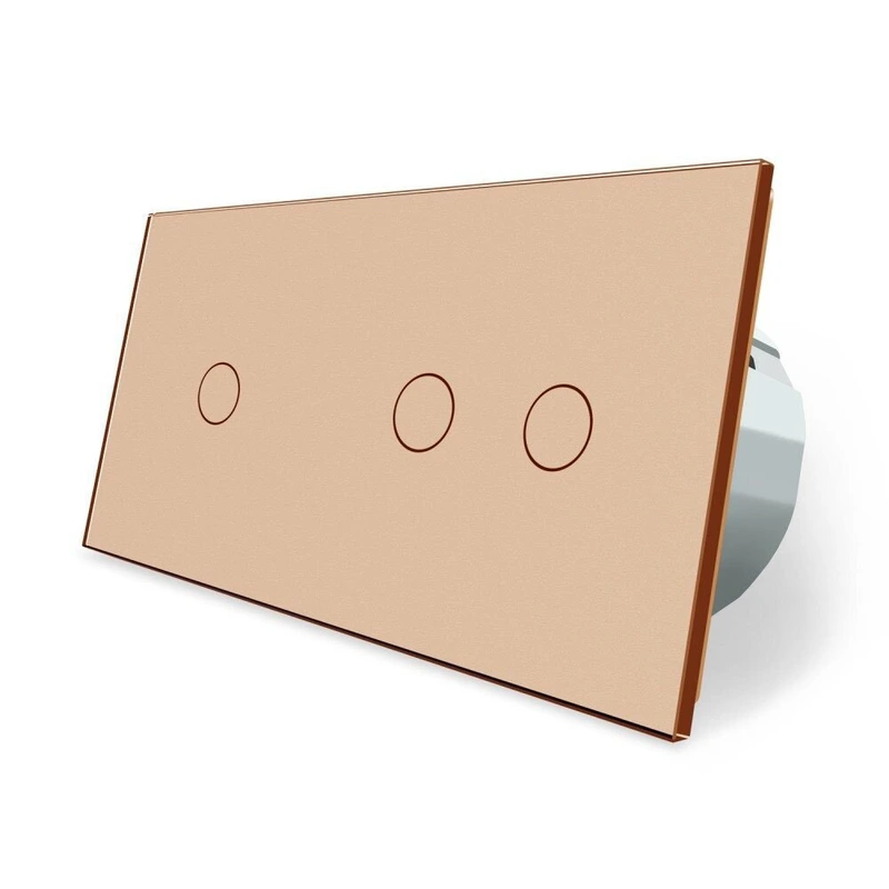 Сенсорний прохідний/перехресний вимикач 3 сенсора (1-2) Livolo золото скло (VL-C701S/C702S-13)