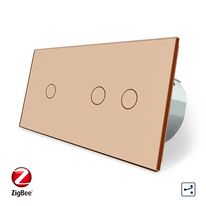 Розумний сенсорний прохідний/перехресний вимикач 3 сенсора (1-2) Livolo золотий скло (VL-C701SZ/C702SZ-13)