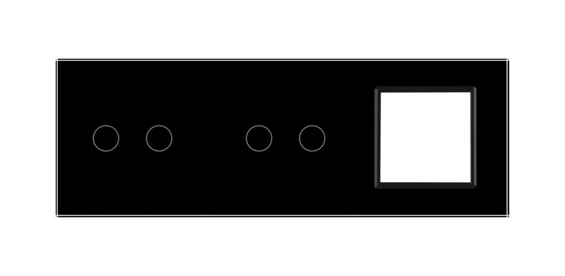 Рамка 3-постова для двох 2-сенсорних вимикачів і розетки (2-2-0) LIVOLO, загартоване скло, чорна, 223×80 мм (VL-P702/02/E-6B)