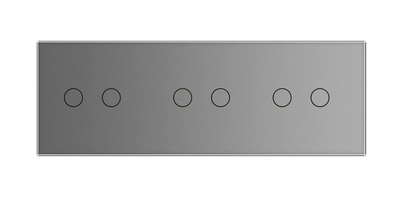 Рамка 3-постова для трьох 2-сенсорних вимикачів (2-2-2) LIVOLO, загартоване скло, сіра, 223×80 мм (VL-P702/02/02-6I)