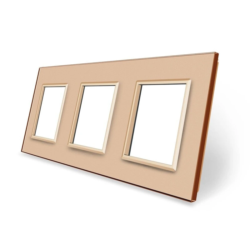 Рамка 3-постова LIVOLO, загартоване скло, золота, 223×80 мм (VL-P7E/E/E-6A)