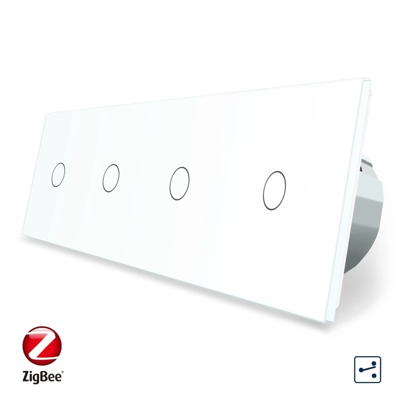 Розумний сенсорний прохідний/перехресний вимикач 4 сенсора (1-1-1-1) Livolo білий скло (VL-C704SZ-11)