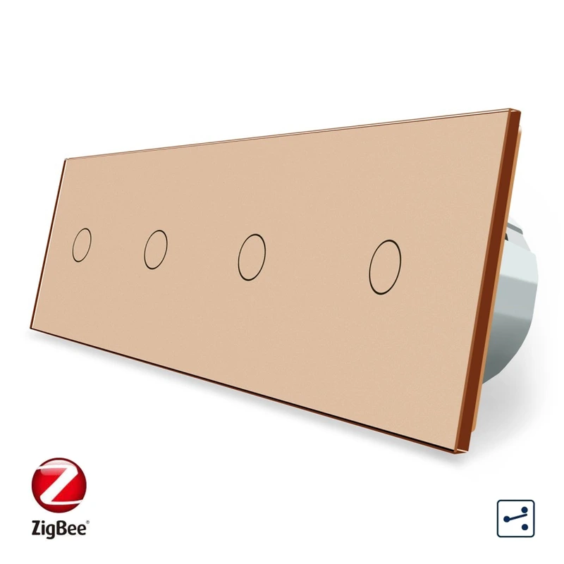 Розумний сенсорний прохідний/перехресний вимикач 4 сенсора (1-1-1-1) Livolo золотий скло (VL-C704SZ-13)