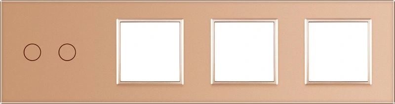 Рамка 4-постова для 2-сенсорного вимикача та трьох розеток (2-0-0-0) LIVOLO, загартоване скло, золота, 294×80 мм (VL-P702/E/E/E-8A)