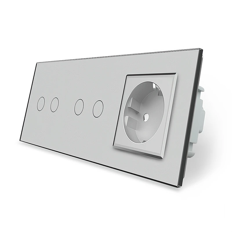 Розумний сенсорний прохідний/перехресний вимикач 4 сенсора (2-2) 1 розетка Livolo сірий скло (VL-C702SZ/C702SZ/C7C1EU-15)