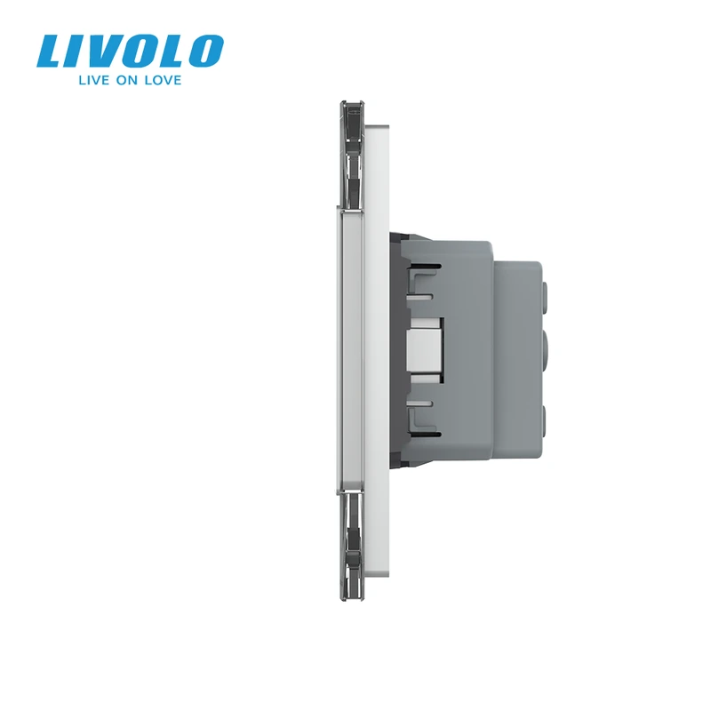 Сенсорний прохідний/перехресний вимикач 4 сенсора (2-2) 1 розетка LIVOLO сірий матове скло