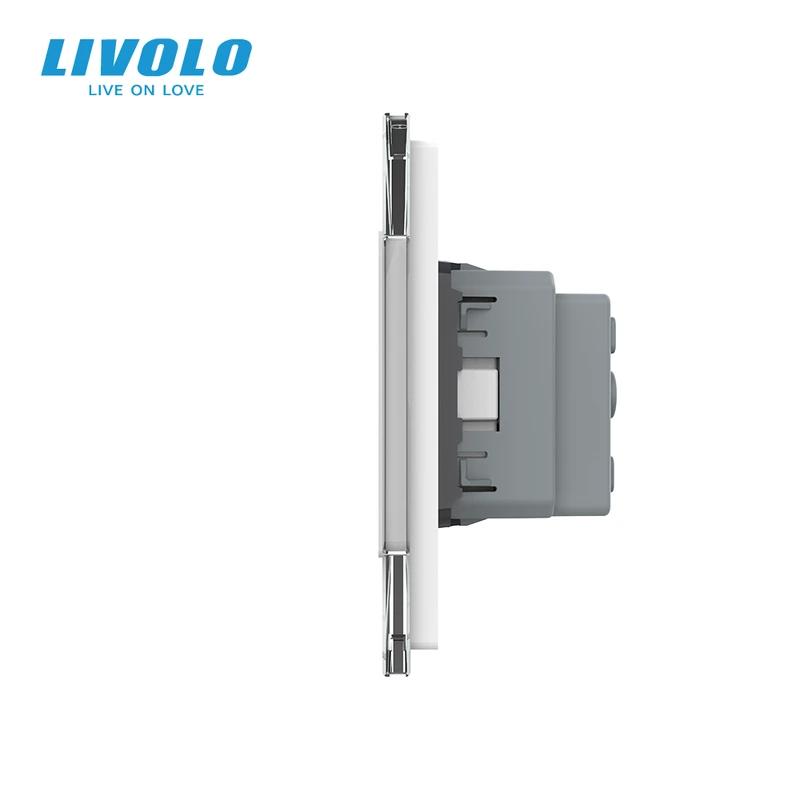 Сенсорний прохідний/перехресний вимикач 4 сенсора (2-2) 1 розетка LIVOLO білий матове скло