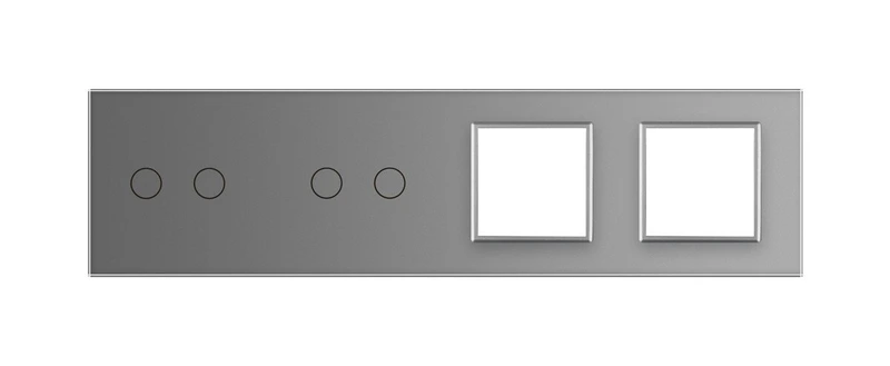 Рамка 4-постова для двох 2-сенсорних вимикачів і двох розеток (2-2-0-0) LIVOLO, загартоване скло, сіра, 294×80 мм (VL-P702/02/E/E-8I)