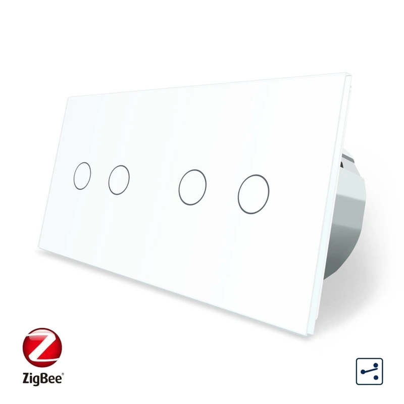 Розумний сенсорний прохідний/перехресний вимикач 4 сенсора (2-2) Livolo білий скло (VL-C702SZ/C702SZ-11)