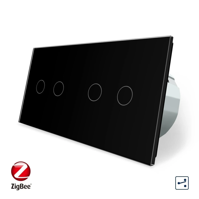 Розумний сенсорний прохідний/перехресний вимикач 4 сенсора (2-2) Livolo чорний скло (VL-C702SZ/C702SZ-12)