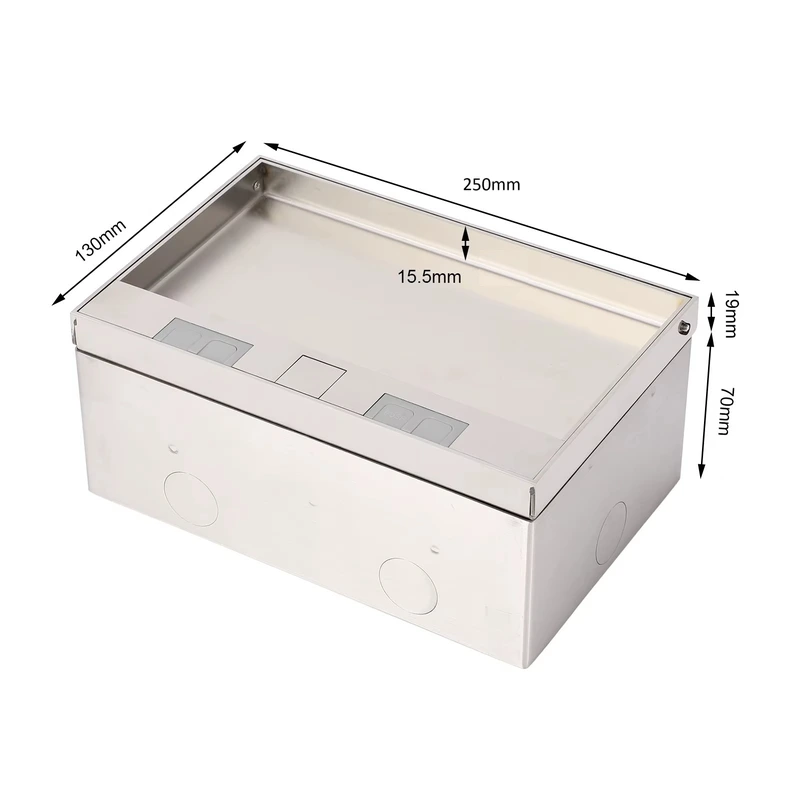 Розетка підлогова четверна (4 розетки) LIVOLO чорна, вбудована невидима прихованого монтажу, з кришкою і заземленням, IP54, нержавіюча сталь, для кухні, офісу чи конференц-залу, розмір 250×130×84 мм (VL-SHSJ54-TCIP-B)