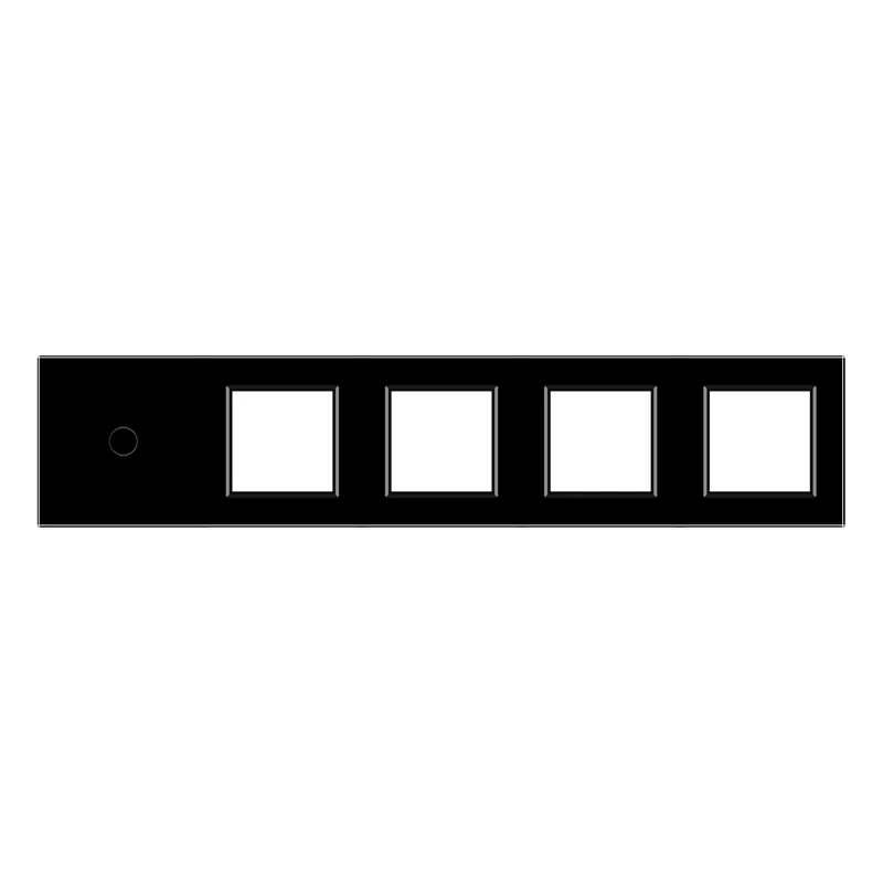 Рамка 5-постова для одного 1-сенсорного вимикача і чотирьох розеток (1-0-0-0-0) LIVOLO, загартоване скло, чорна, 365×80 мм (VL-P701/E/E/E/E-10B)