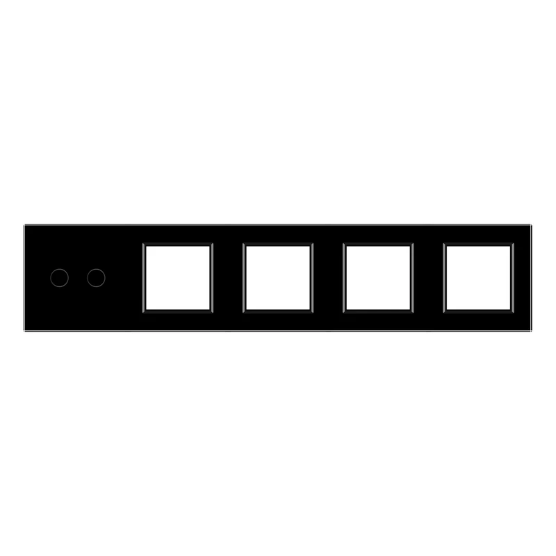 Рамка 5-постова для одного 2-сенсорного вимикача і чотирьох розеток (2-0-0-0-0) LIVOLO, загартоване скло, чорна, 365×80 мм (VL-P702/E/E/E/E-10B)